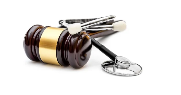 Gavel Avec Stéthoscope Sur Fond Blanc — Photo