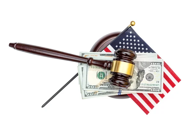 法官的匕首 上面印着金钱和美国国旗顶部视图 — 图库照片
