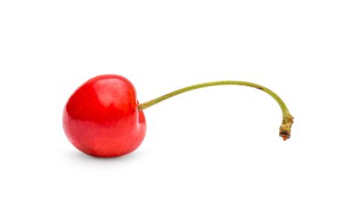 Beyaz üzerine kırmızı bir kiraz.