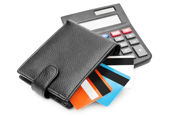 Wallet Credit Cards Calculator White — Stock Photo, Image