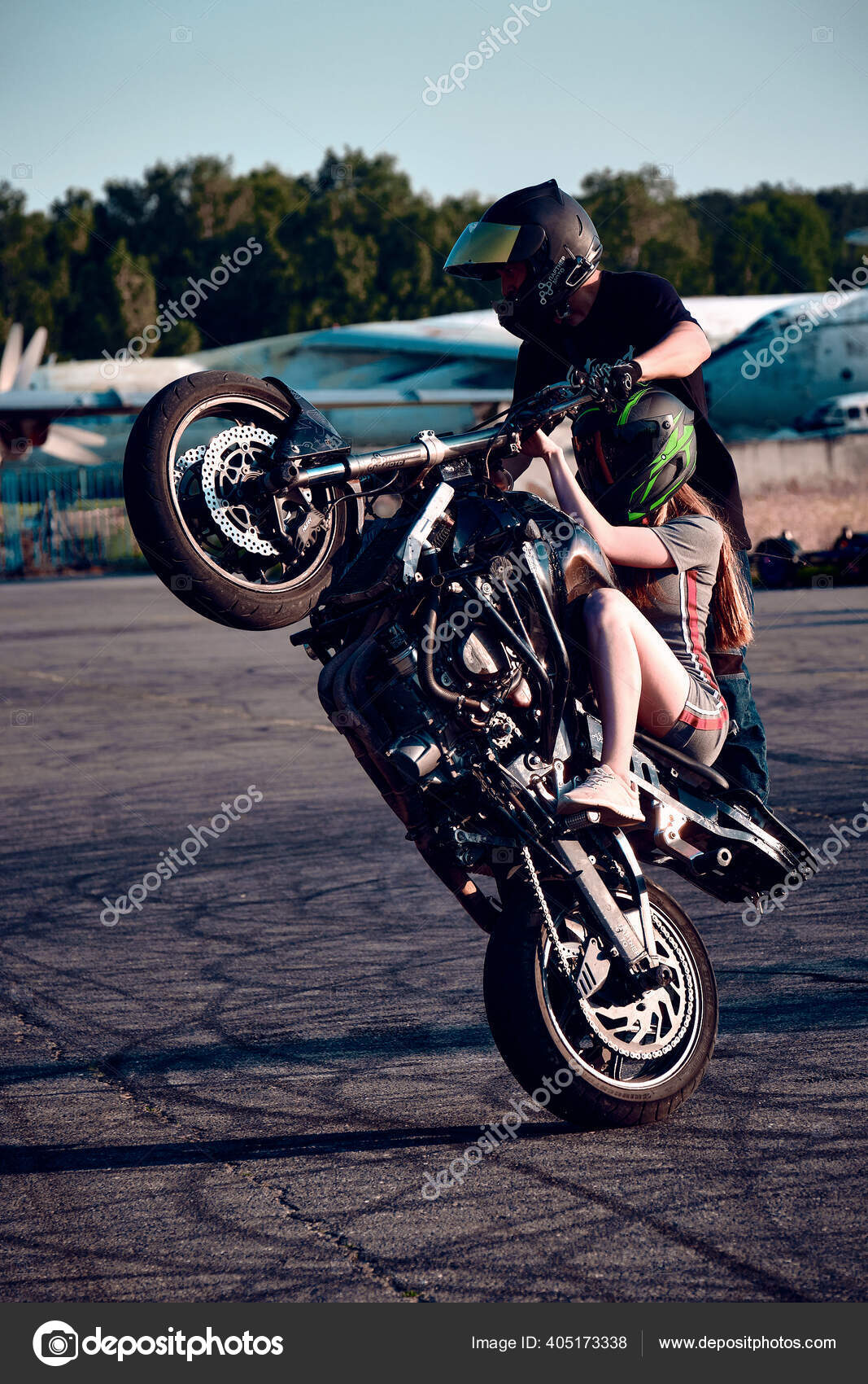 Moscow Russia Jul 2020 Moto Rider Making Stunt His Motorbike