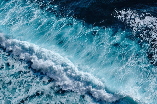 Aerial View Waves Ocean Splashing Waves Blue Clean Wavy Sea — Stock Photo, Image