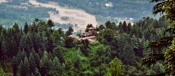 Flygfoto Över Kullu Valley Med Krishna Tempel Traditionell Landsbygd Krishna — Stockfoto