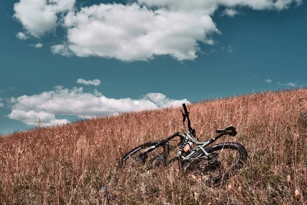 Russland Moskau September 2020 Mountainbike Wilder Naturlandschaft Hintergrund Panoramalandschaft Der — Stockfoto