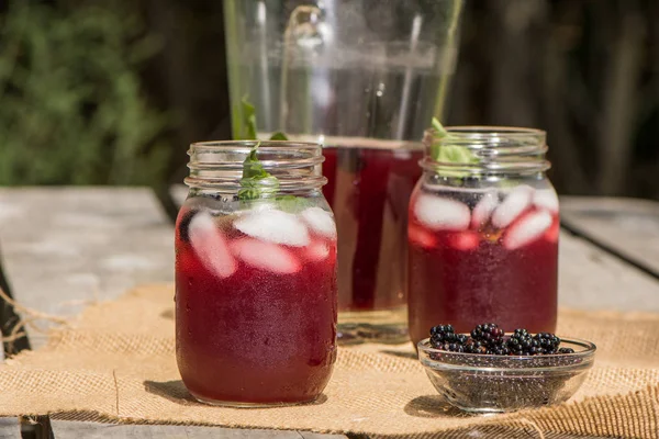 Canning Jars Berry Iced Tea Pitcher — Stock Photo, Image