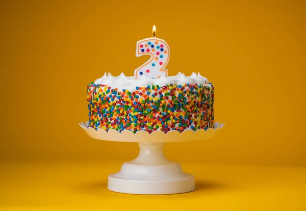 Decorated Frosted Cake Two Candle Top — Stock Photo, Image