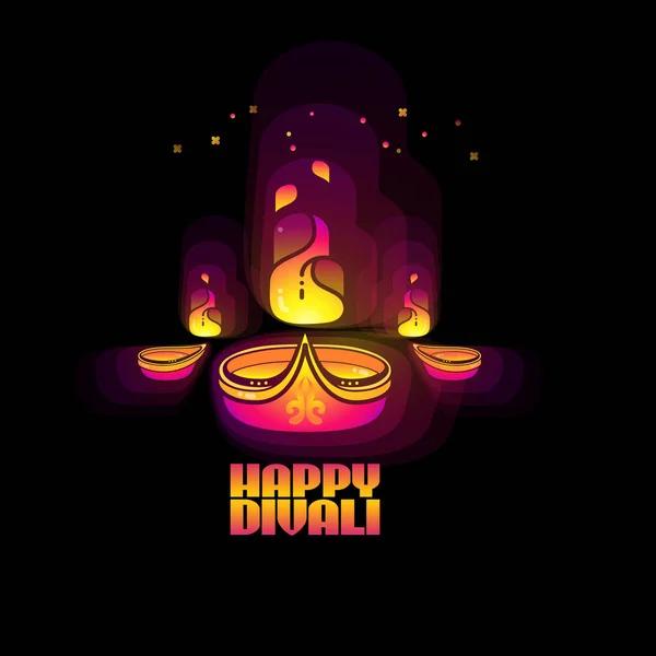 Diwali Celebration Card Black Background Vector Illustration Indian Oil Lamp — Stock Vector