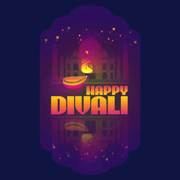 Carte Célébration Diwali Bleu Illustration Vectorielle Lampe Huile Indienne Diya — Image vectorielle