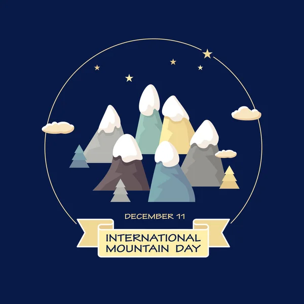 Journée Internationale Montagne Caricature Style Plat Paysage Montagnard Avec Nuages — Image vectorielle
