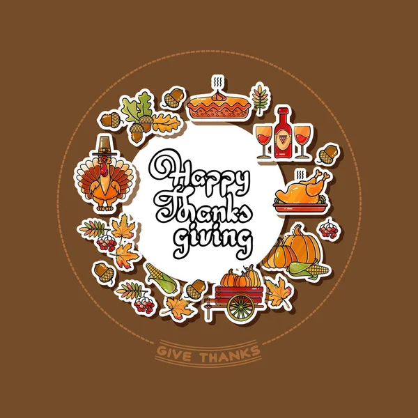 Vector Set Van Kleurrijke Cartoon Iconen Voor Thanksgiving Day Collectie — Stockvector