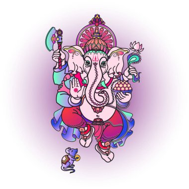 Hindu tanrısı Ganesha. El kabile stili çekilmiş. Ganesha ganapati vektör çizim beyaz arka plan üzerinde. Hindu fil. Mutlu Ganesh Chaturthi tasarım.