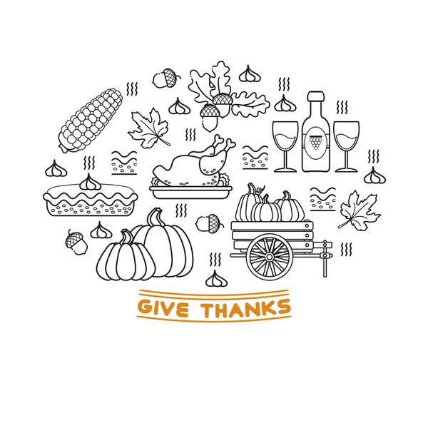 Vector Set Cartoon Pictogrammen Voor Thanksgiving Day Collectie Traditionele Val — Stockvector