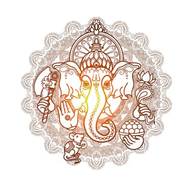 Hindu tanrısı Ganesha. Kabile stil vektör çizim üzerinde beyaz izole el çekilmiş.