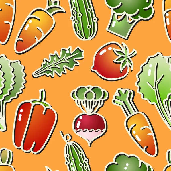 Modèle Légumes Sans Couture Carotte Concombre Tomate Brocoli Salade Isolés — Image vectorielle