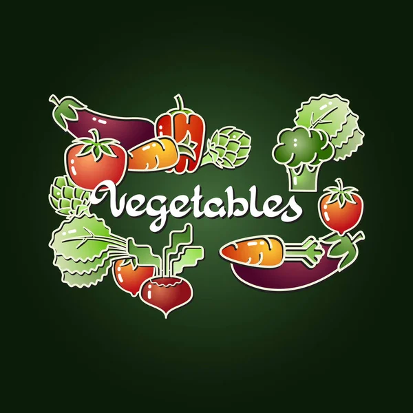 Légumes Isolés Sur Fond Sombre Illustration Vectorielle Avec Mot Écrit — Image vectorielle