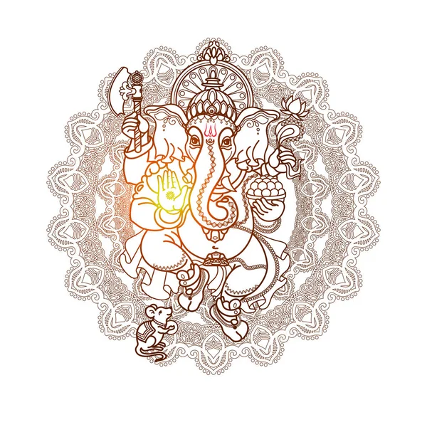 Hinduski Bóg Ganesha Pocztówka Artystyczna Linia Pan Ganesh Ręcznie Rysowane — Wektor stockowy