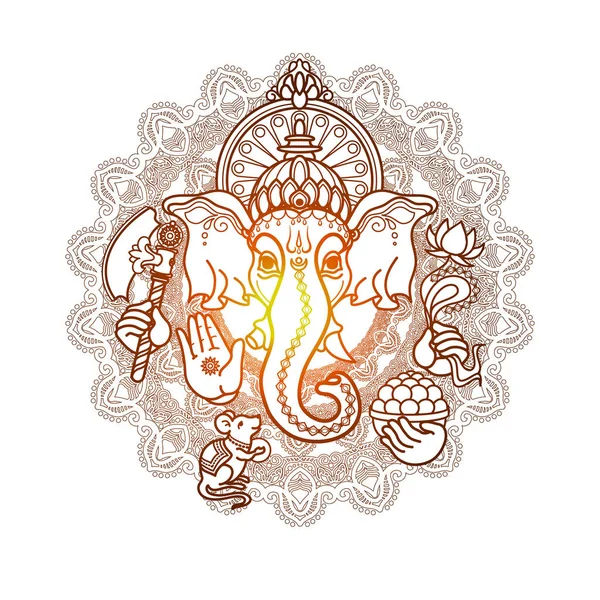 Dio Indù Ganesha Illustrazione Vettoriale Disegnata Mano Stile Tribale Isolata — Vettoriale Stock