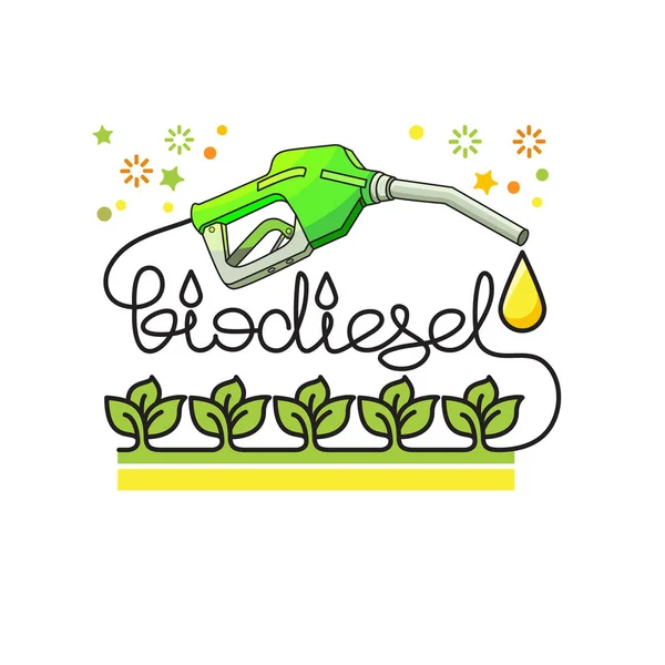 Concetto Energia Verde Biodiesel Lineare Illustrazione Piatta Con Icona Pompa — Vettoriale Stock