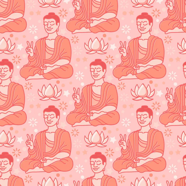 Yoga Sem Costura Padrão Com Buda Lótus Isolado Rosa Etnia — Vetor de Stock