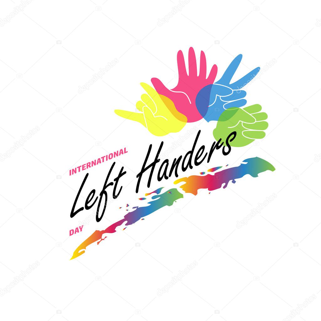 Left Handers Day stylish concept. Vector flat illustration with left palms isolated on white background. Left handers emblem. Colorful hands. Concept of a social holiday August 13.