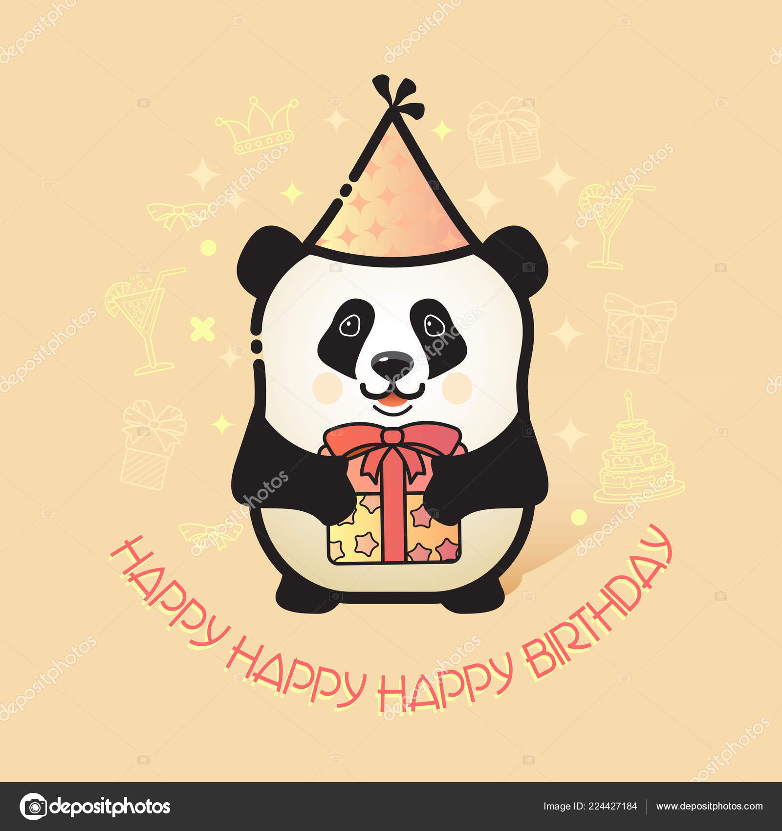 Happy Birthday Card Funny Panda Party Hat Holds Gift Vector Stock Vector  Image by ©VeYe #224427184