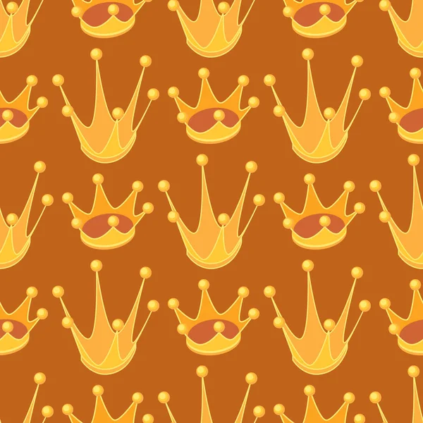 Seamless Pattern Cartoon Golden Crown Cute Background Vector Flat Illustration — Stock Vector