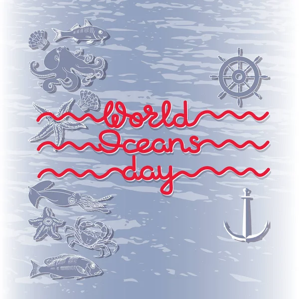 Biglietto Della Giornata Mondiale Dell Oceano Manifesto Creativo Astratto Con — Vettoriale Stock