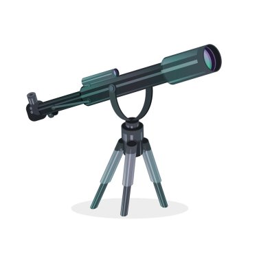 Teleskop düz simgesi beyaz arka plan üzerinde izole. Eğitim ve astronomi öğesi. Logo olarak Infographic öğesi, web ve mobil uygulamalar için kullanılabilir. Vektör çizim.