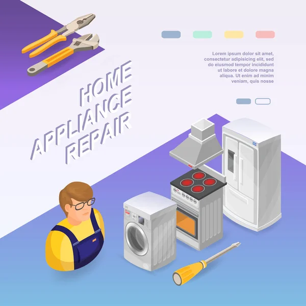 Ремонт Бытовой Техники Концепция Изометрического Ремонта Бытовая Техника Ремонтник Профессиональные — стоковый вектор