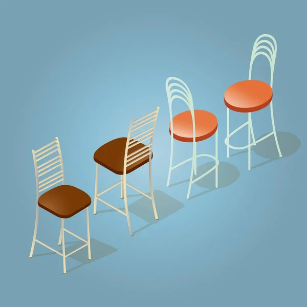 Απομονωμένη Στο Μπλε Εικονίδιο Καρέκλα Ισομετρική Καρτούν Καρέκλες Ταπετσαρία Καφέ — Διανυσματικό Αρχείο