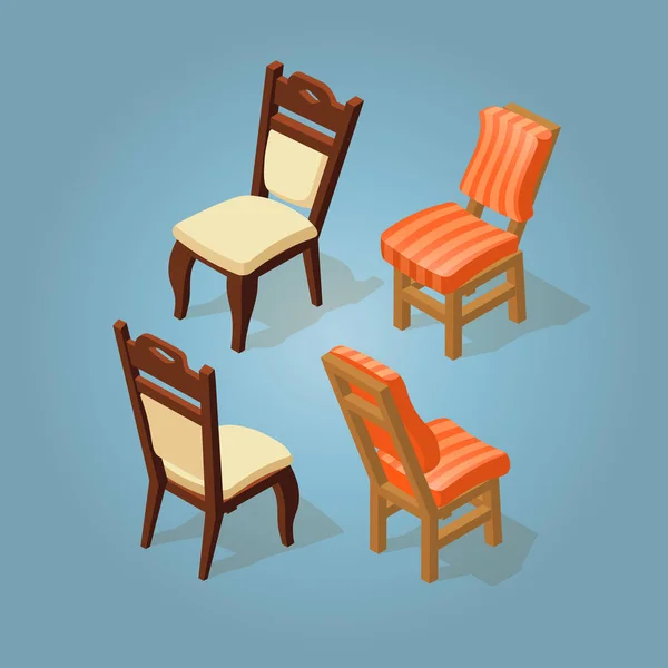 Απομονωμένη Στο Μπλε Εικονίδιο Καρέκλα Ισομετρική Καρτούν Καρέκλες Λευκό Και — Διανυσματικό Αρχείο