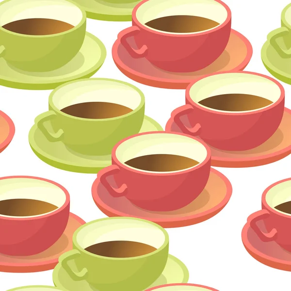 Tazas Rosadas Verdes Patrón Sin Costuras Ilustración Vectorial Una Linda — Vector de stock