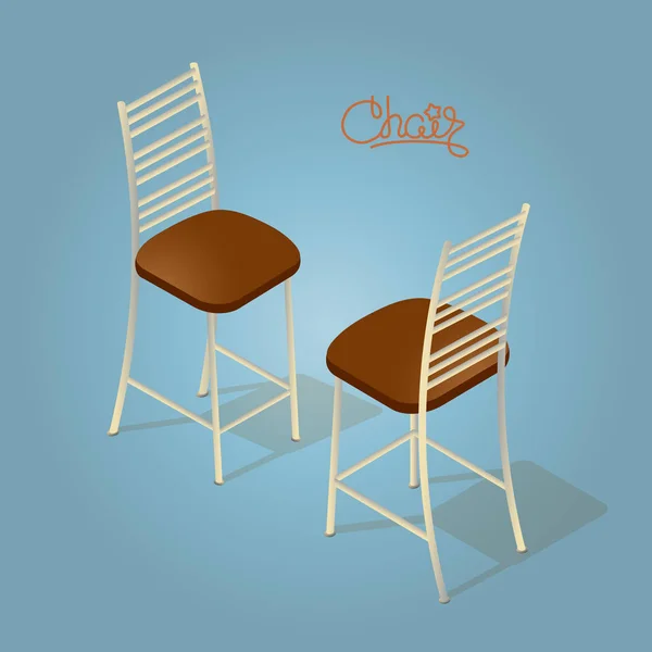 Isometrisches Cartoon Stuhl Symbol Isoliert Auf Blau Stühle Mit Braunen — Stockvektor