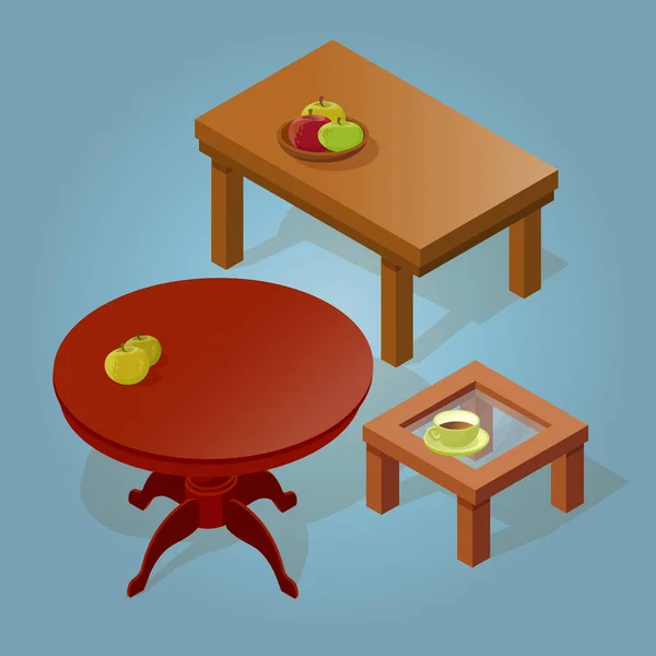 Ensemble Icône Isométrique Table Dessin Animé Isolé Sur Bleu Diverses — Image vectorielle