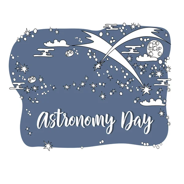 Vektorové Ilustrace Den Astronomie Kreslený Komet Hvězd Modré Astronomii Blahopřání — Stockový vektor