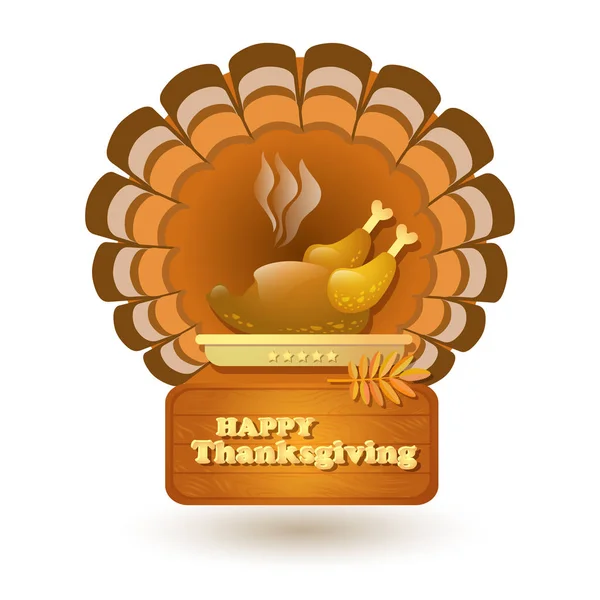 Vectorillustratie Met Tekst Happy Thanksgiving Gebraden Turkije Geïsoleerd Witte Achtergrond — Stockvector