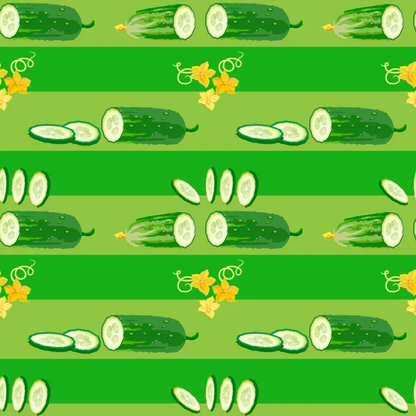 Bezešvá Textura Okurkou Květiny Plátky Zeleném Pozadí Vektorové Ilustrace Květinové — Stockový vektor