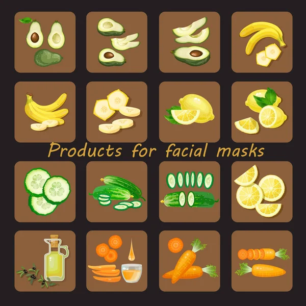 Produits Pour Masque Facial Fait Maison Set Masques Visage Ingrédients — Image vectorielle