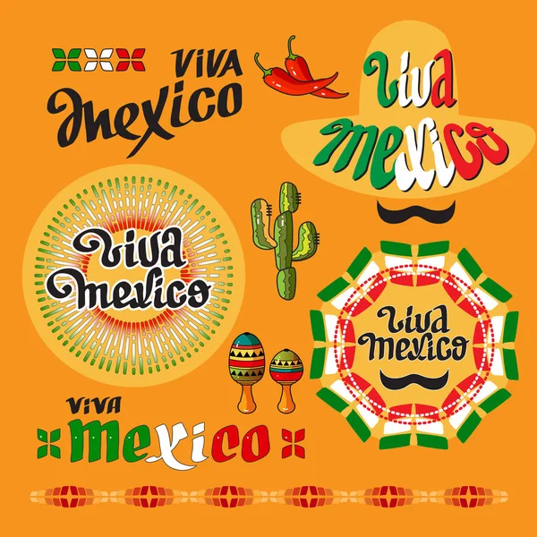 Ícone Viva México Conjunto Vários Ícones Mexicanos Bonitos Isolados Fundo —  Vetores de Stock
