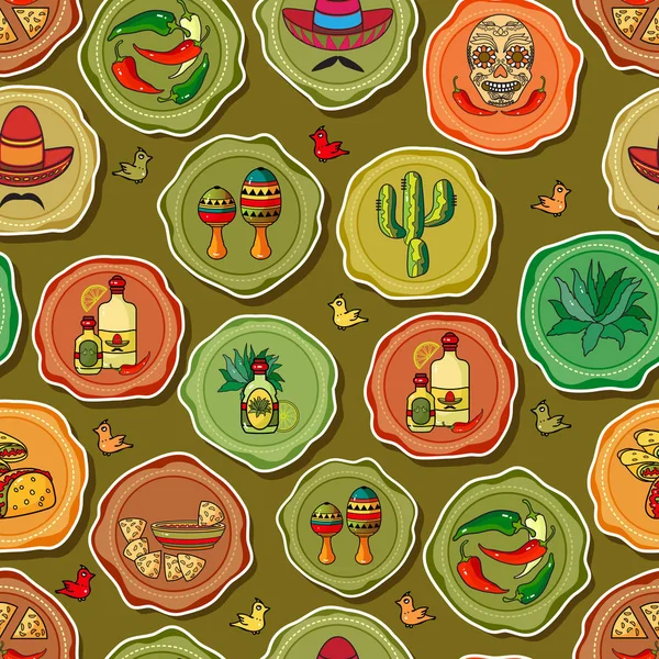 Lindo Varios Iconos Mexicanos Sobre Fondo Verde Dibujos Animados Sombrero — Archivo Imágenes Vectoriales