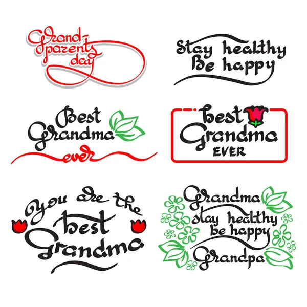 Conjunto Letras Manuscritas Del Abuelo Abuela Tarjeta Felicitación Vectorial Con — Vector de stock