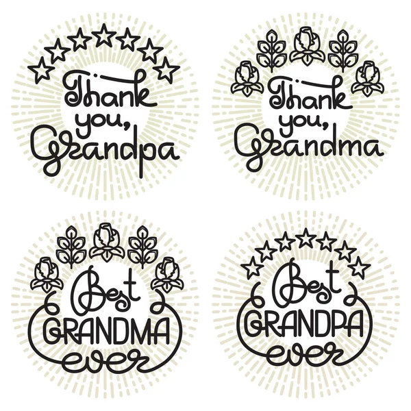 Grandma Grandpa Handwritten Lettering Grandparents Day Emblems Logo Set Vector — Stock Vector