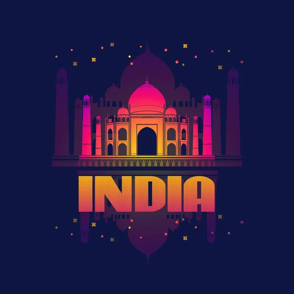 India Építészet Landmark Agra Taj Mahal Kártya Sötétkék Háttérrel Vektoros — Stock Vector