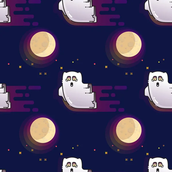 Ghost Seamless Pattern Cute Cartoon Fluing Ghost Moon Isolated Dark — Stock Vector
