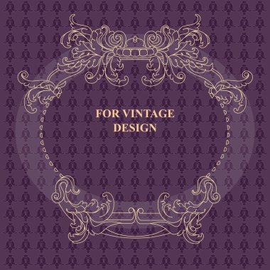 Vektör çerçeve çiçek süsleme vintage tasarımı için mor zemin üzerine ile. Elle çizilmiş sanat. Dekoratif retro afiş. Barok. Antika çiçek şekil.