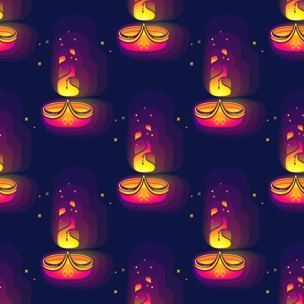 Lámpara Diwali Patrón Sin Costuras Festival Luces Ilustración Vectorial — Vector de stock