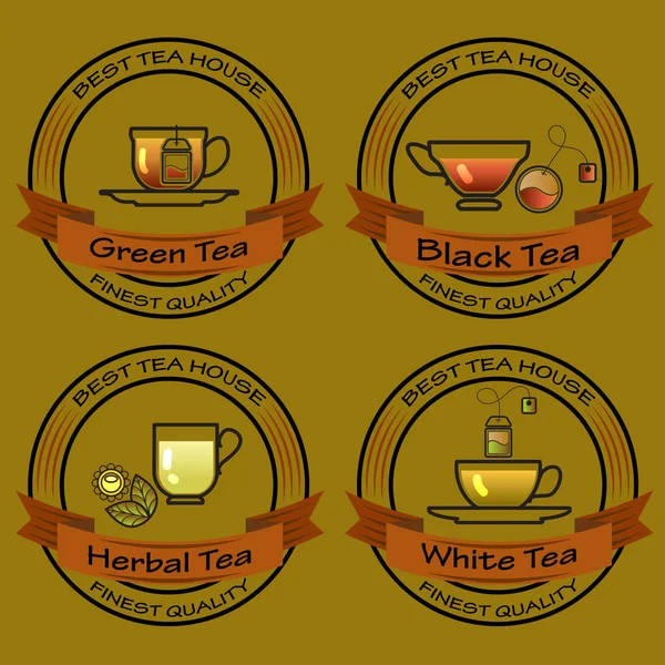 Vector Set Tea Shop Logos Logotype Design Elements Ribbons Circle — Stock Vector