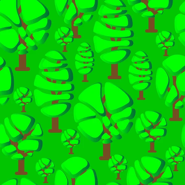Vektor Nahtlose Muster Gehören Stilisierte Abstrakte Cartoon Bäume Auf Grünem — Stockvektor