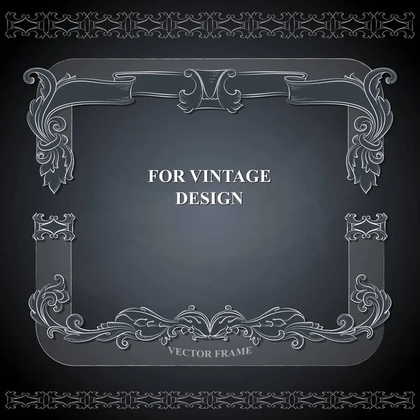 Vector Frame Floral Ornament Dark Background Vintage Design Chalkboard Hand — Stock Vector