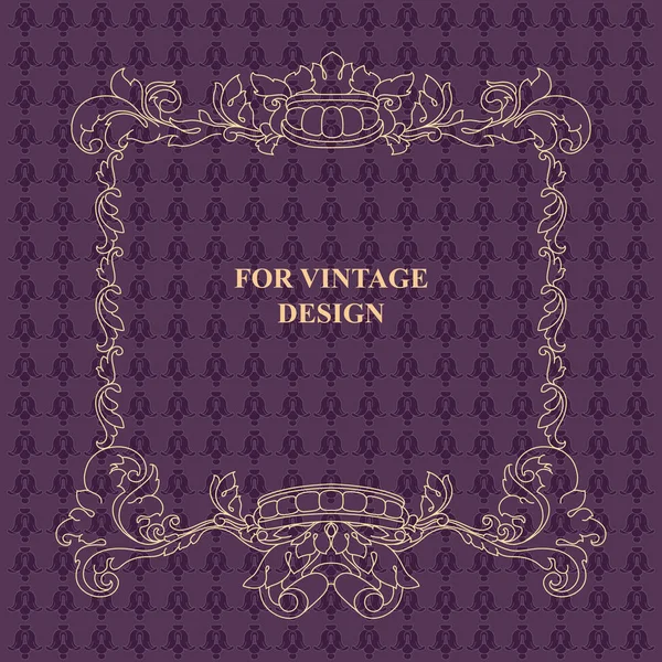Vektorrahmen Mit Floralem Ornament Auf Violettem Hintergrund Für Vintage Design — Stockvektor